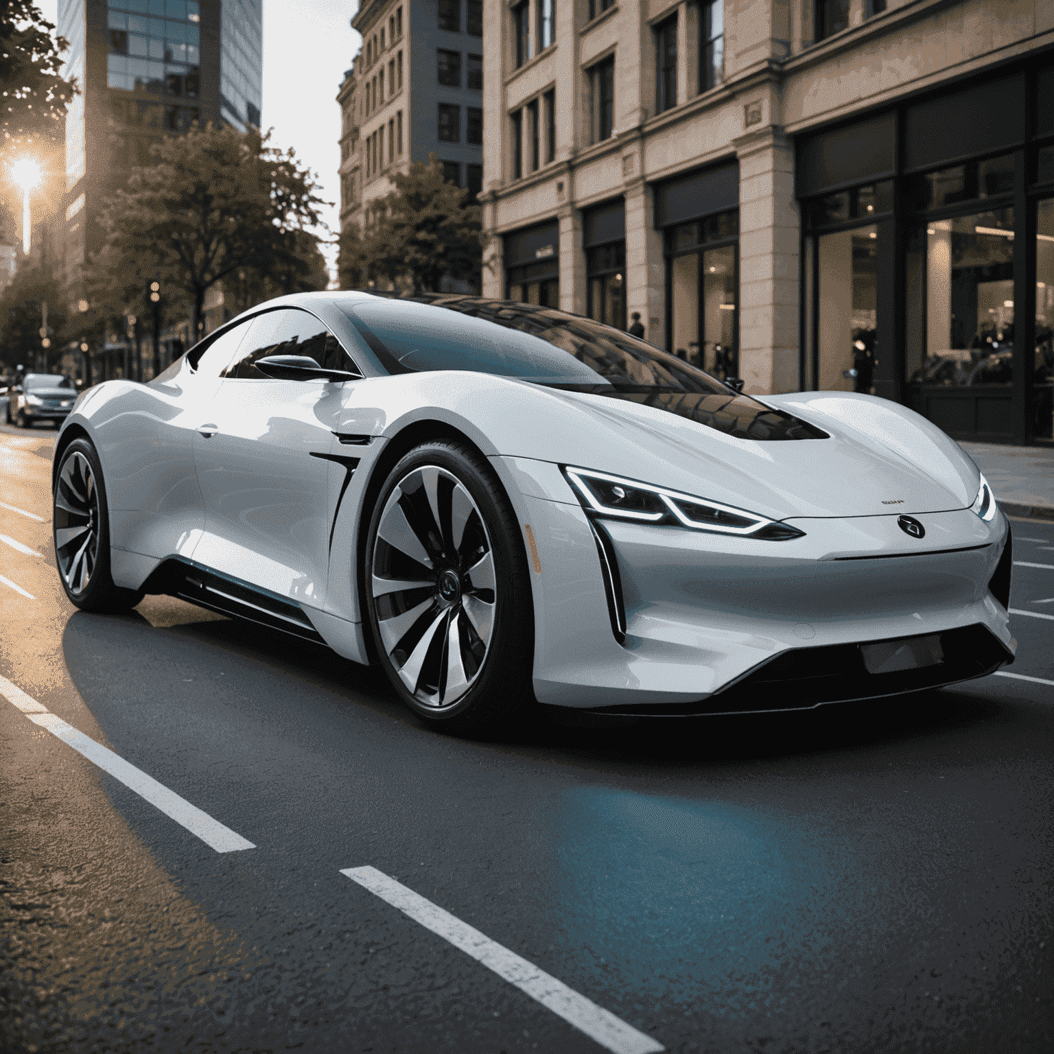 Latest electric car model with sleek design, aerodynamic body, and futuristic LED lighting